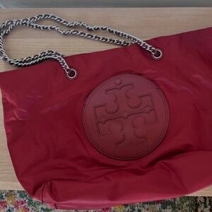 Women's Tory Burch Deep Burgundy Tote with Silver Hardware